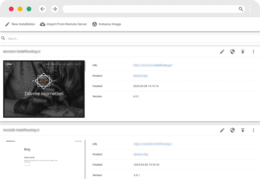 Otomatik Kurulum — WordPress paneli