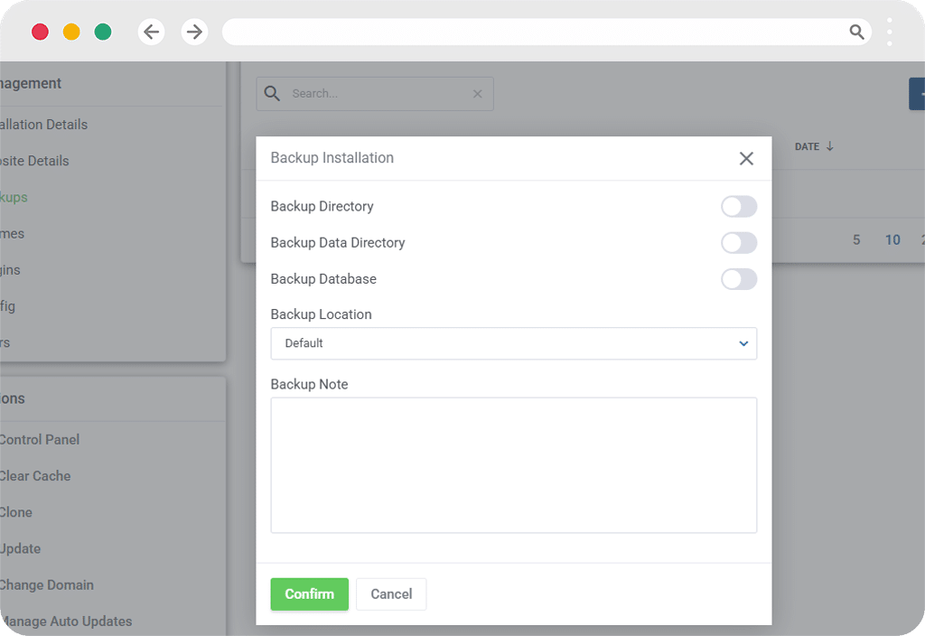 Yedeklemeler — WordPress paneli