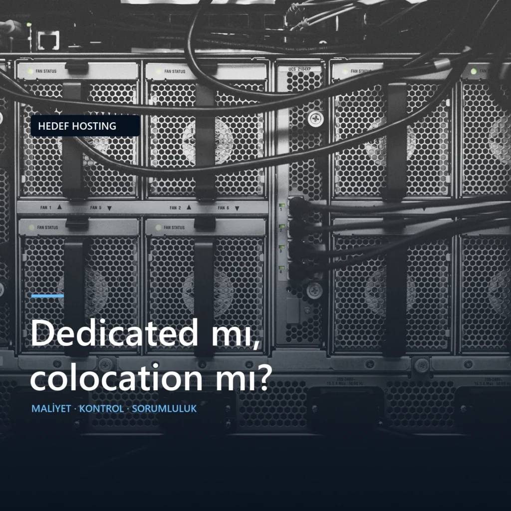Rafa monte sunucuların fotoğrafı üzerinde Dedicated mı, colocation mı? başlığı.