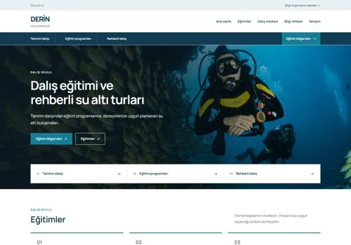 Dalış Okulu — Derin hazır WordPress site tasarımı