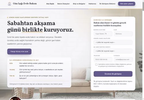 Evde Bakım & Gün Planı hazır WordPress site tasarımı